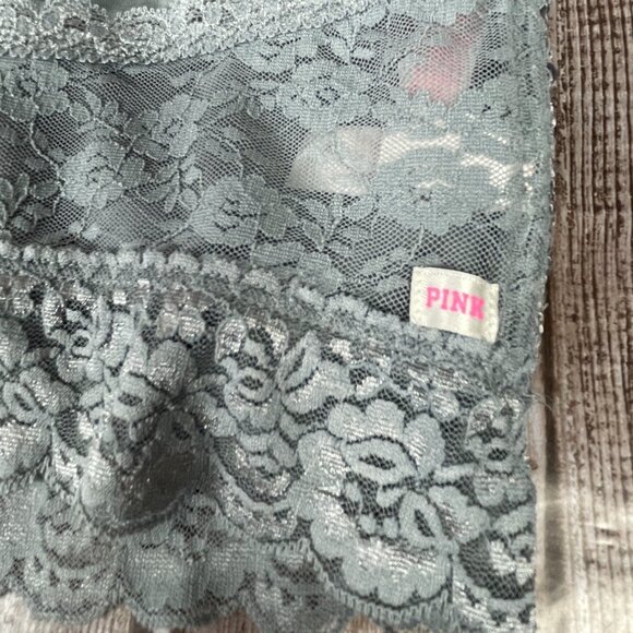 PINK VICTORIA'S SECRET Lace Bandeau Bralette Gray Sequins Lined Women's M EUC - Picture 6 of 6